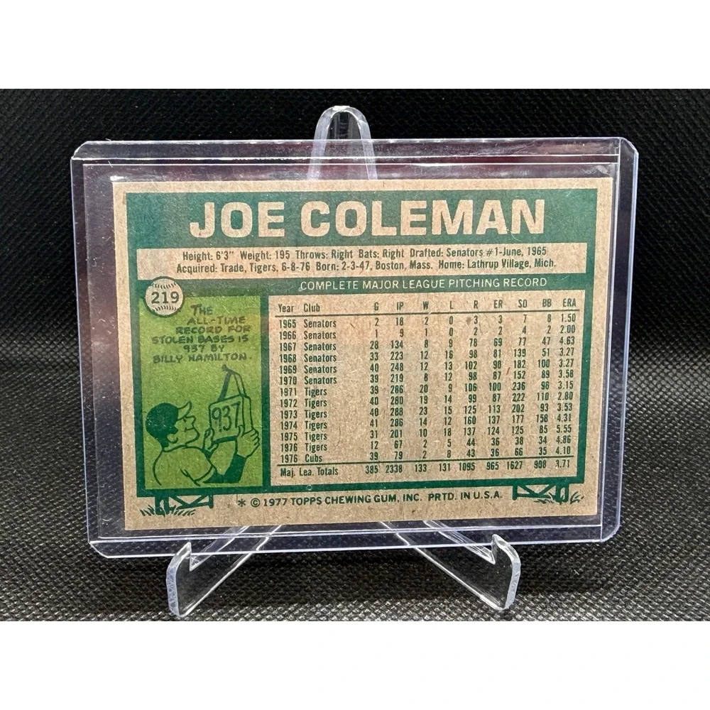 1977 Topps Joe Coleman Chicago Cubs Baseball Card 219 Pitcher Vintage MLB
